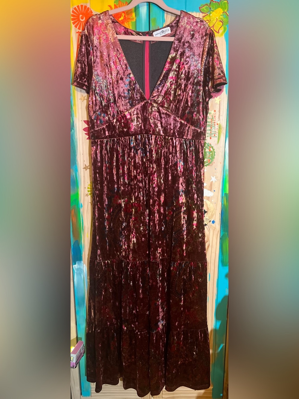 NATURAL LIFE Crushed Velvet Maxi Dress 👗 in Wine and Multi-Tone